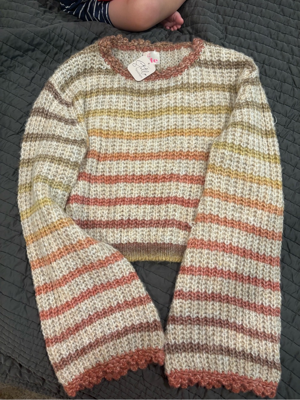 Cropped - Cream with Warm Stripe Accents - sweater - NWT! Boutique